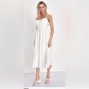 Lulus White Eyelet Lace Ruffle Midi Dress Size S